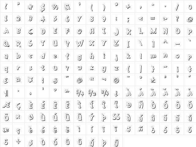 Nanumunga Shadow Bold Shadow Bold  glyph index