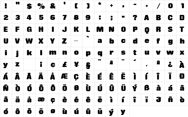 Rhythm Regular  glyph index