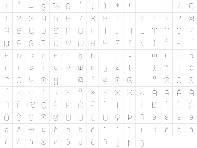 Armada Thin  glyph index