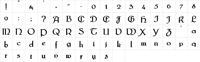 Bridgnorth Bold  glyph index