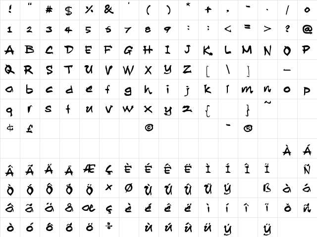 Allan RoosterV.02 Regular  glyph index