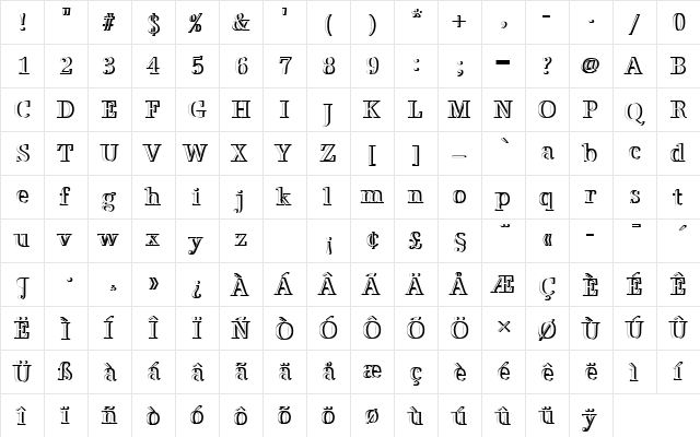 URWAntiquaTRegConRe1 Regular  glyph index