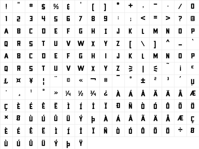 Fatcat Regular  glyph index