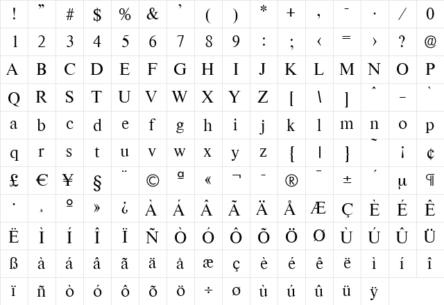 JonasBecker Regular  glyph index