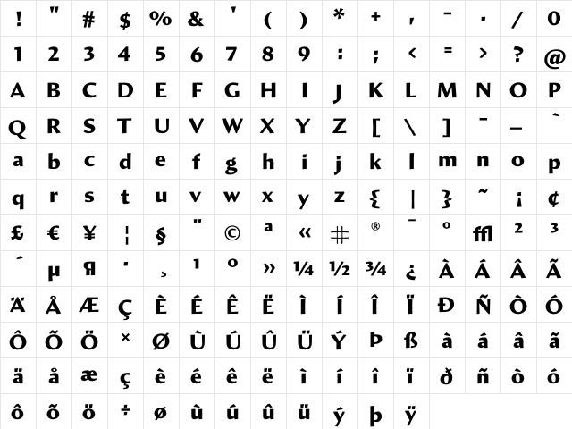 Amira Black  glyph index