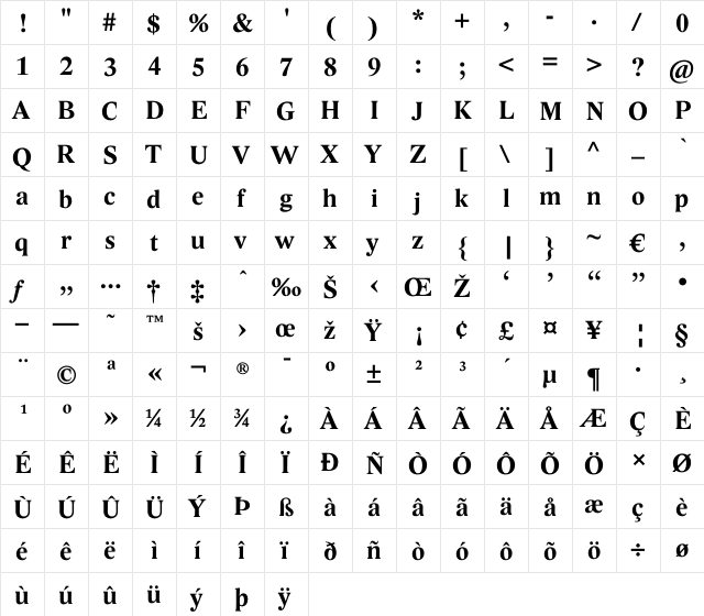 Lido STF CE Bold  glyph index