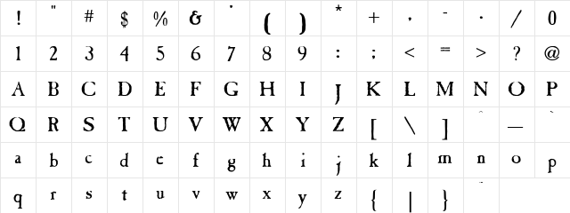 Tintinabulation Regular  glyph index