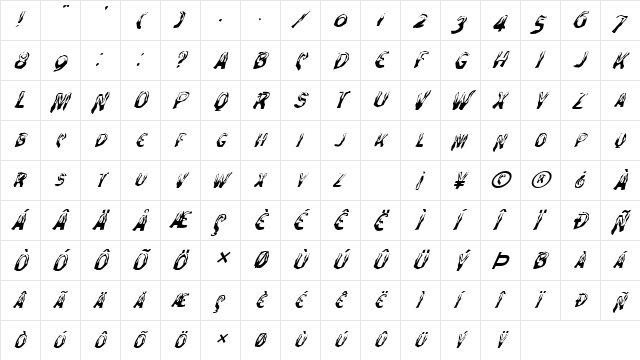 FZ WACKY 27 ITALIC Normal  glyph index