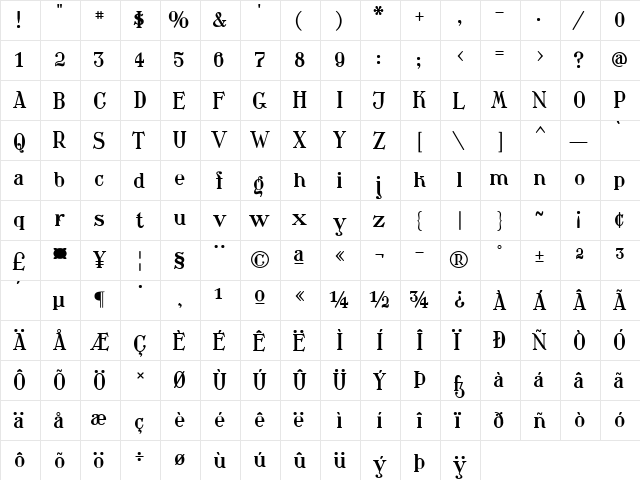 Waschkueche Regular  glyph index