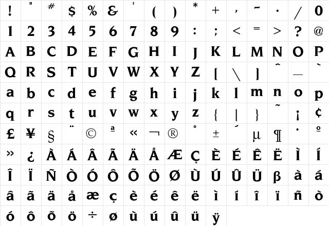 Novarese Bold  glyph index