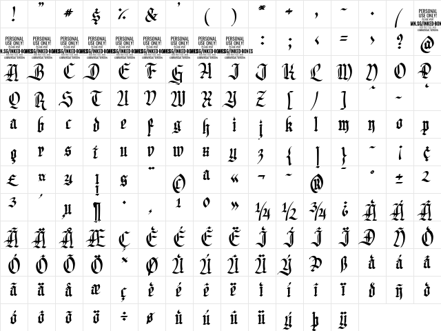 Inked Bones PERSONAL USE ONLY Regular  glyph index