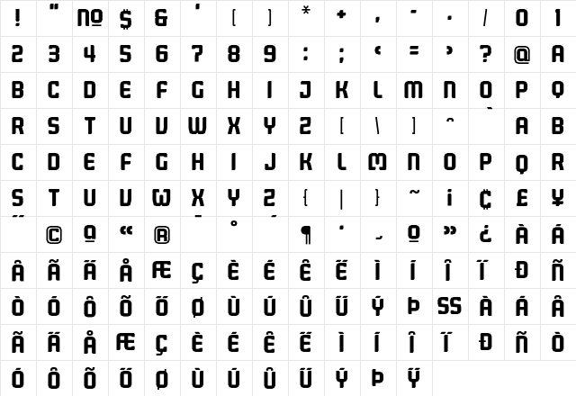 Judgement Regular  glyph index