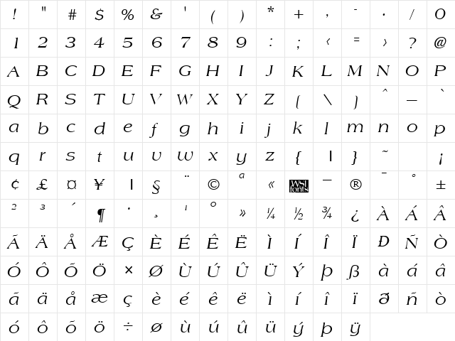 Amphion Italic  glyph index