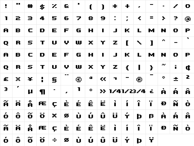 FFF Atlantis Condensed Regular  glyph index