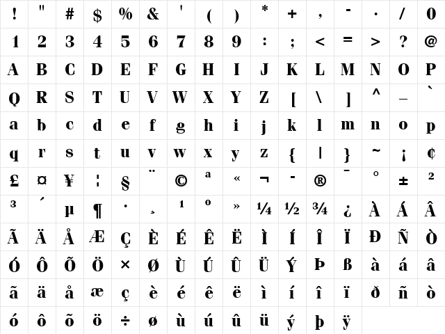 ITCFenice LT Regular Bold  glyph index