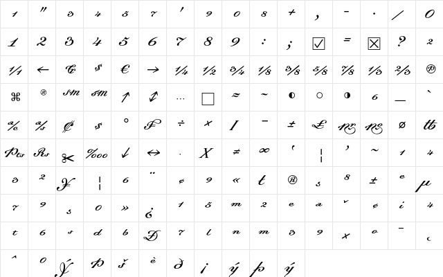 Dalliance Medium Italic  glyph index