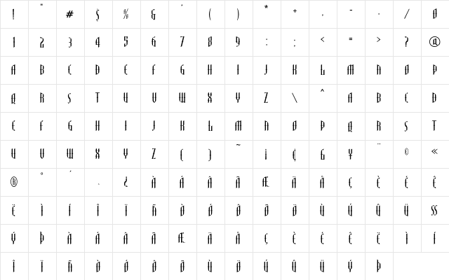 LHFGypsy Regular  glyph index