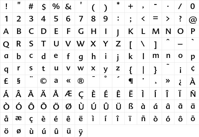 Advert Regular  glyph index