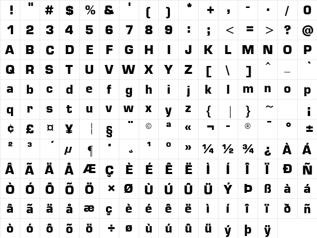 Microstyle ATT Bold  glyph index