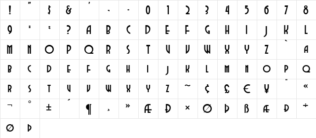 DubbaDubbaA Regular  glyph index