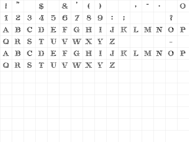 GE Iron Works Regular  glyph index