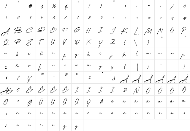 Marthinoul Regular  glyph index