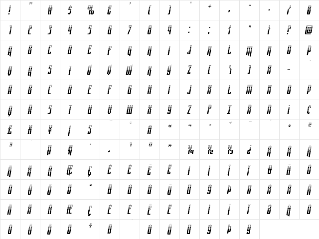 Night Traveler Halftone Italic Regular  glyph index