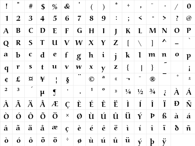 Alcuin Becker Bold  glyph index
