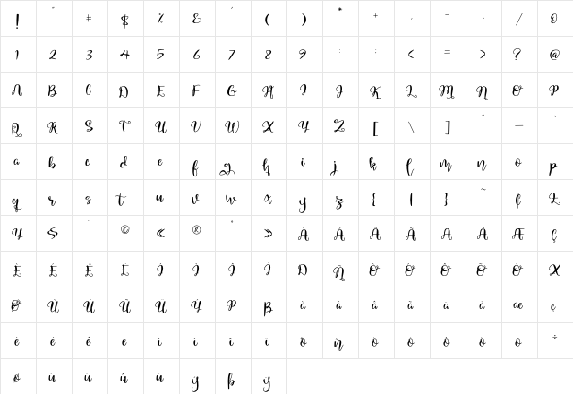 Quaked Regular  glyph index
