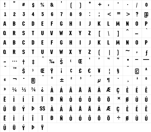 a_Meccano Regular  glyph index