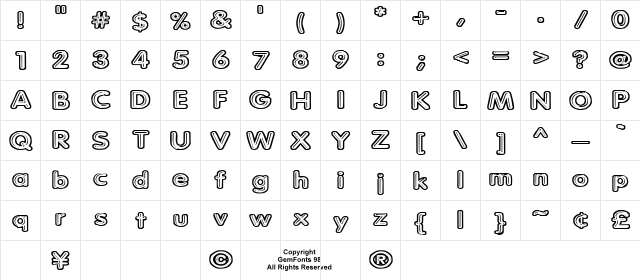 Parkvane Regular  glyph index