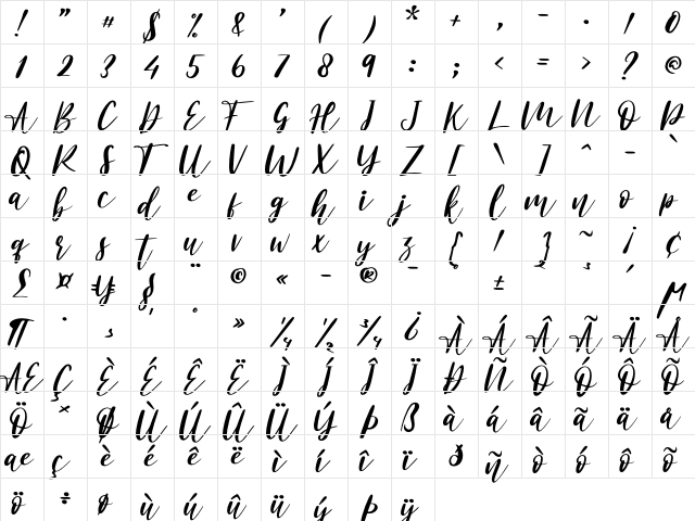 Athena - Personal Use Regular  glyph index