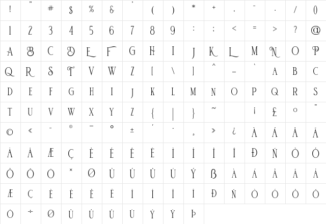 De Bambeet Regular  glyph index