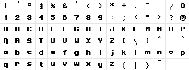Regupix Bold  glyph index