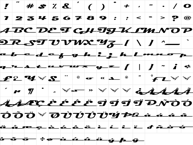 Magneto SuperBoldExtended  glyph index