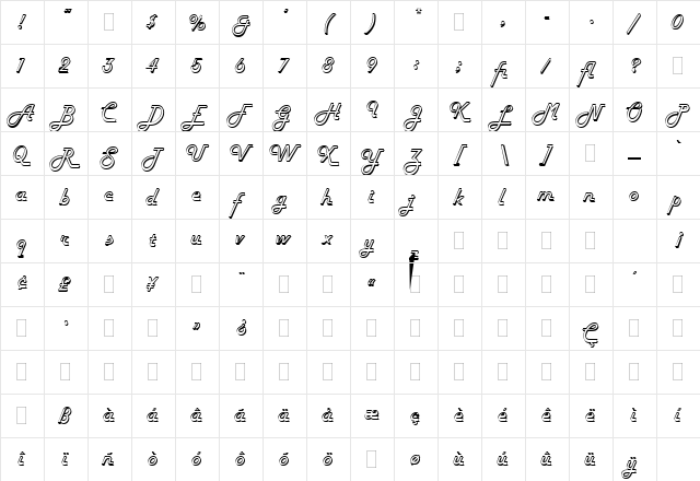 Harlow LET Plain  glyph index