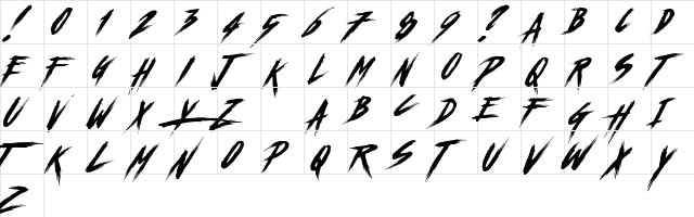 Chapters Slant DEMO Regular  glyph index