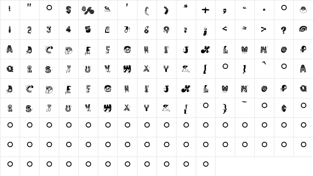 Nuthouse Regular  glyph index