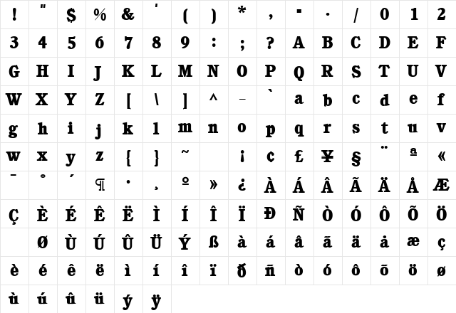CacheExtra Bold  glyph index