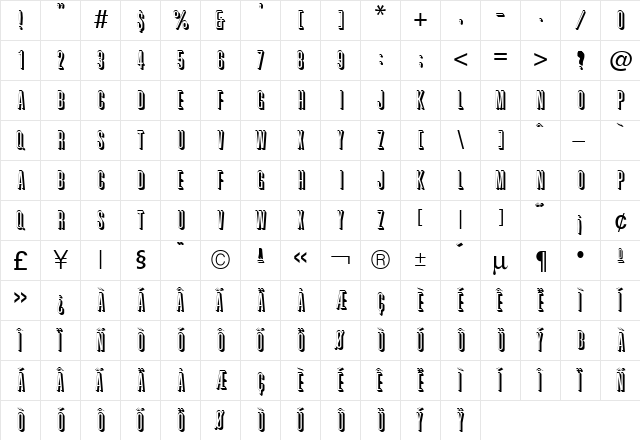 Griffon Regular  glyph index