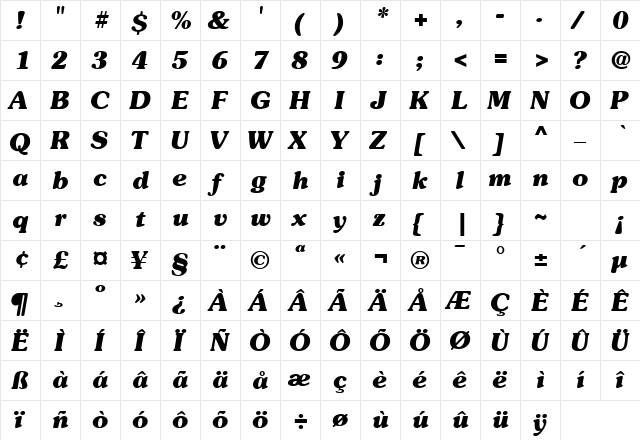 SueVermeer7 BoldItalicSH  glyph index