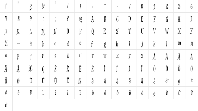 Griezelig DEMO Regular  glyph index