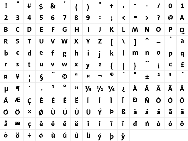 TheSansCorrespondence Regular  glyph index