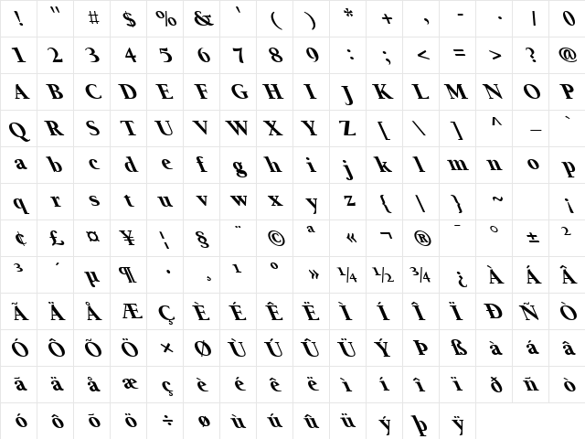 FZ ROMAN 24 LEFTY Normal  glyph index