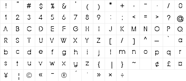 Force One Regular  glyph index