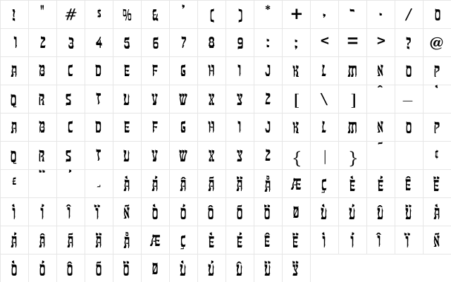 Mazurka Regular  glyph index