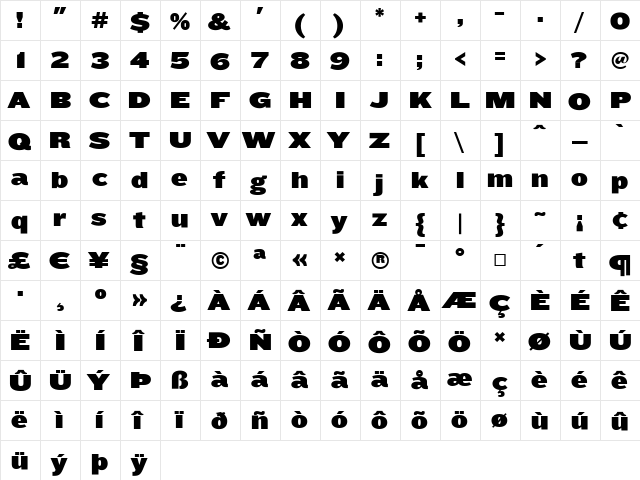 Knockout Medium  glyph index