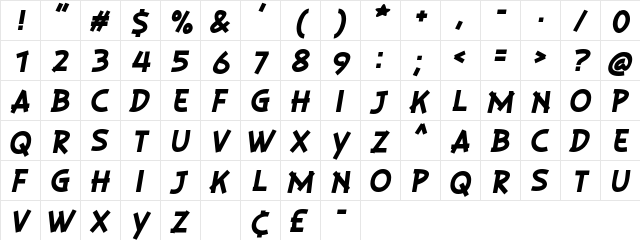 PLAYSIR Italic  glyph index