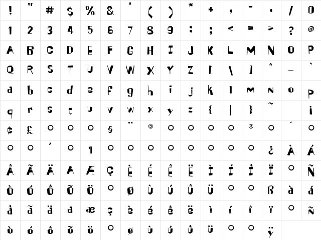 Brickhouse Regular  glyph index