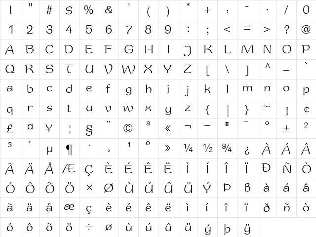 Roundy Roman Regular  glyph index